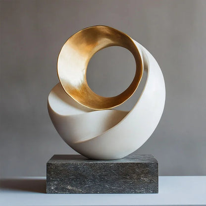 DecorBites™ Golden Ring Abstract Resin Figurines, Home Decor, Geometric Design