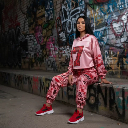 Pink graffiti scribbles on Women's Long Sleeve Fleece Hoodie JACKET ONLY new create by Designs By Kiekie