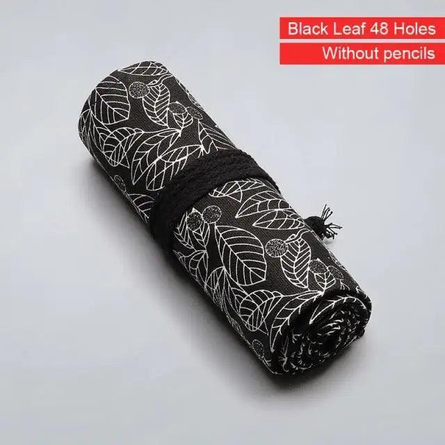 Colorful Roll Up Pencil Case Canvas Flowers Style Colored Pencils Wrap Multi-Purpose Pen Holder Cute Case