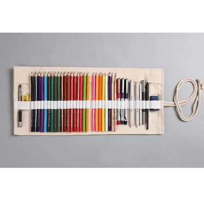 Colorful Roll Up Pencil Case Canvas Flowers Style Colored Pencils Wrap Multi-Purpose Pen Holder Cute Case