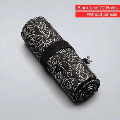 Colorful Roll Up Pencil Case Canvas Flowers Style Colored Pencils Wrap Multi-Purpose Pen Holder Cute Case