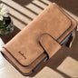 Vintage Faux Leather Long Wallet – Trifold Credit Card Holder with Snap & Zipper