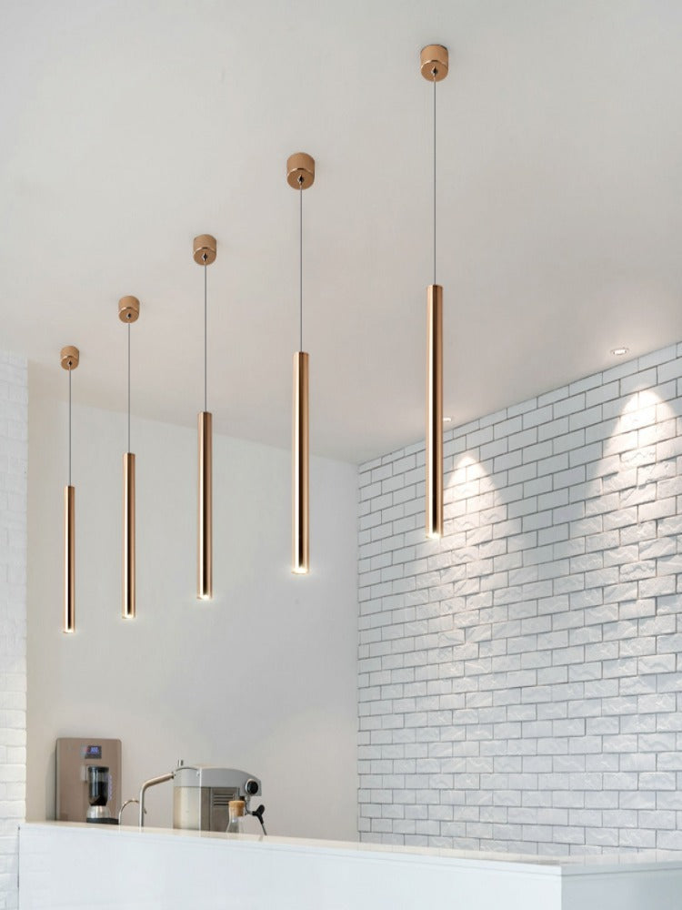 French Gold Long Cylindrical Chandelier